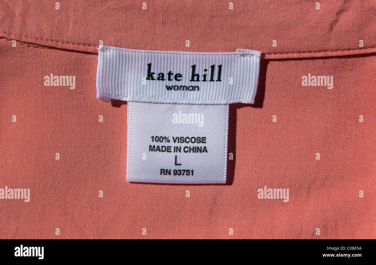 Kate Hill Shirt-Labor in China hergestellt. Stockfoto