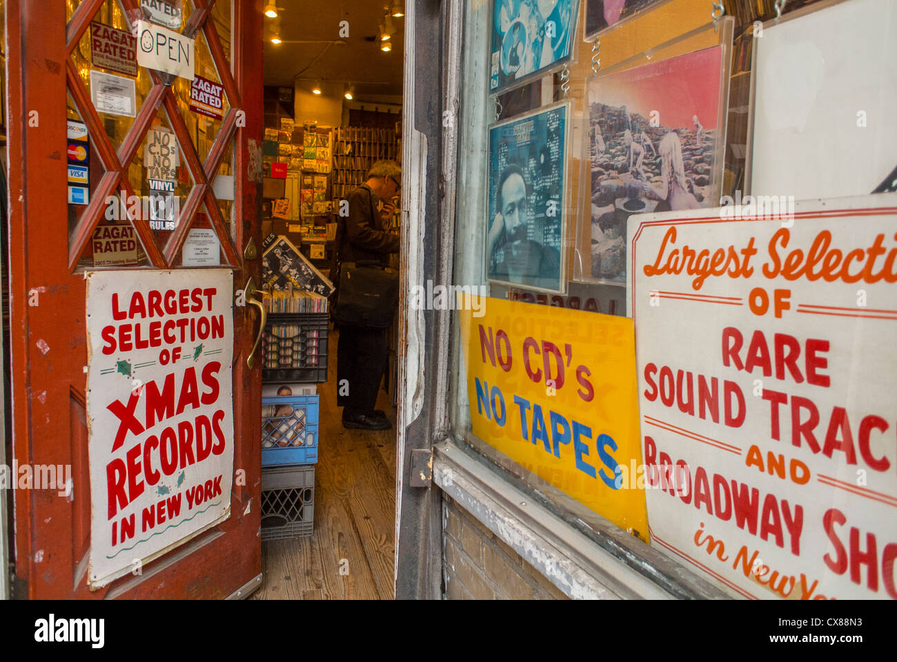 New York City, NY, USA, Eingang, Schaufenster vorne, Door, lokaler Plattenladen in Greenwich Village, amerikanische alte Geschäfte Stockfoto