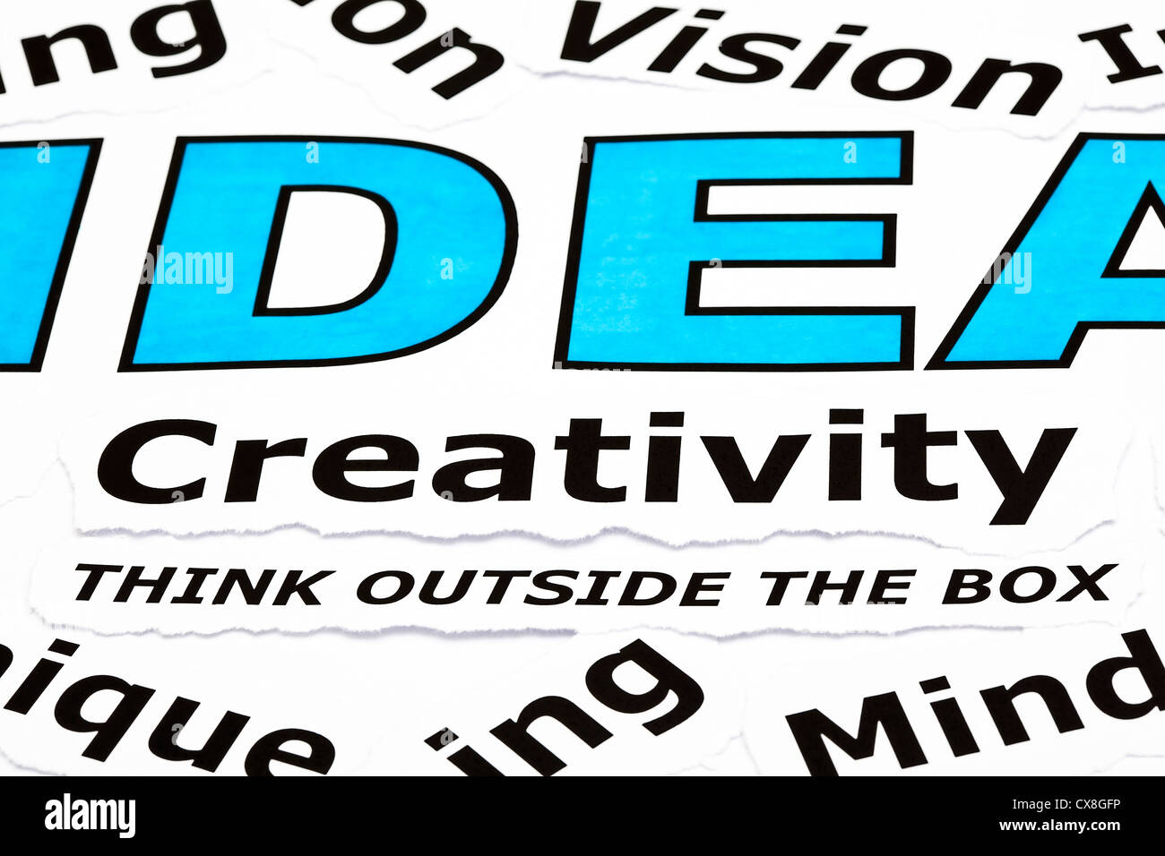 Kreativität-Konzept mit anderen verwandte Wörter auf Papier gedruckt Stockfoto