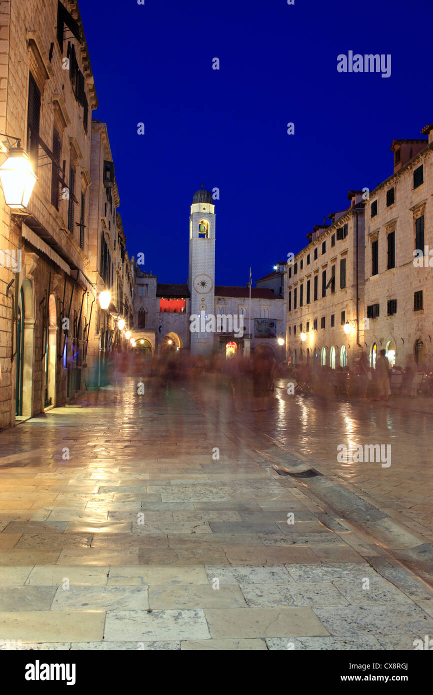 Altstadt in den Abend, Stradun, Dubrovnik, Dalmatien, Kroatien Stockfoto