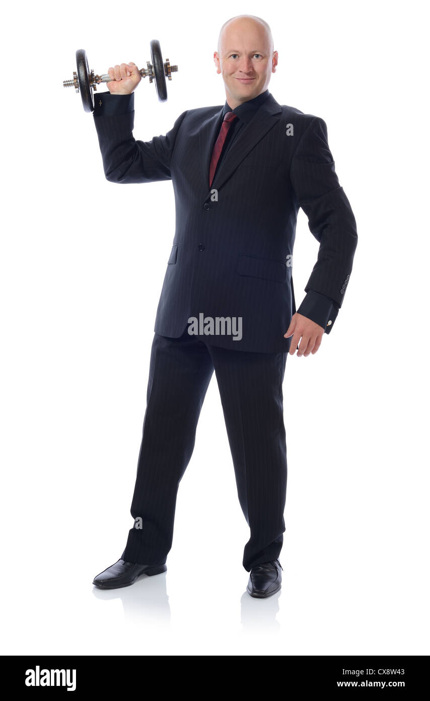Der Mensch ist Anzug heben ein Gewichtskonzept für Stärke und macht Stockfoto