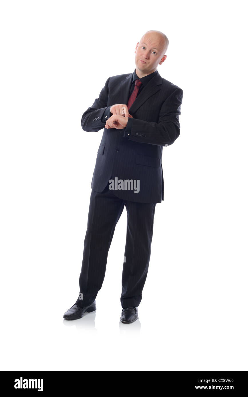 Mann im Anzug Konzept der Frist isoliert auf weißem Hintergrund Stockfoto