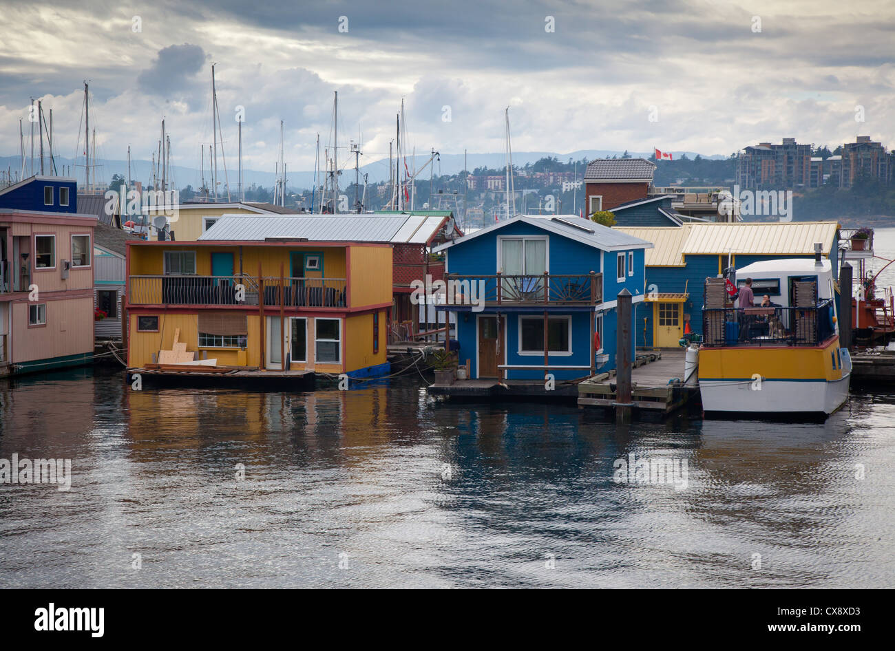 Schwimmende Häuser in Victoria, BC, Kanada Stockfoto