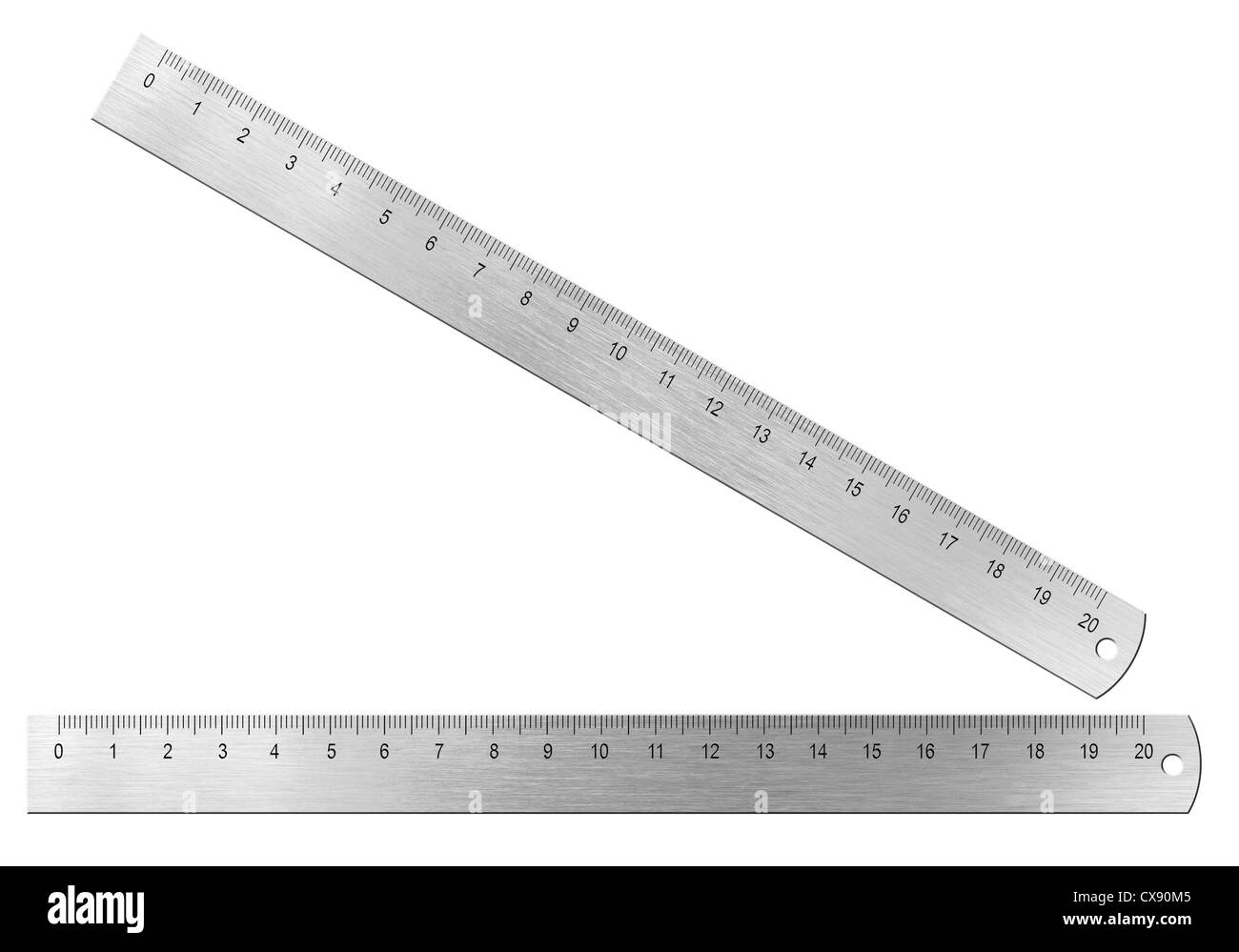 Metall-zwanzig Zentimeter Skale isoliert auf weiss Stockfoto