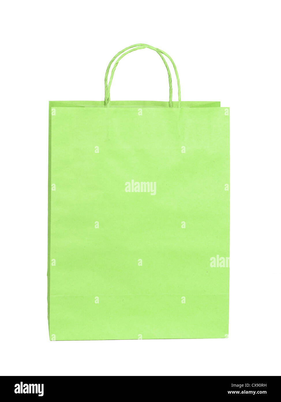 Einkaufen grünen Papiertüte isoliert auf weißem Hintergrund Stockfoto