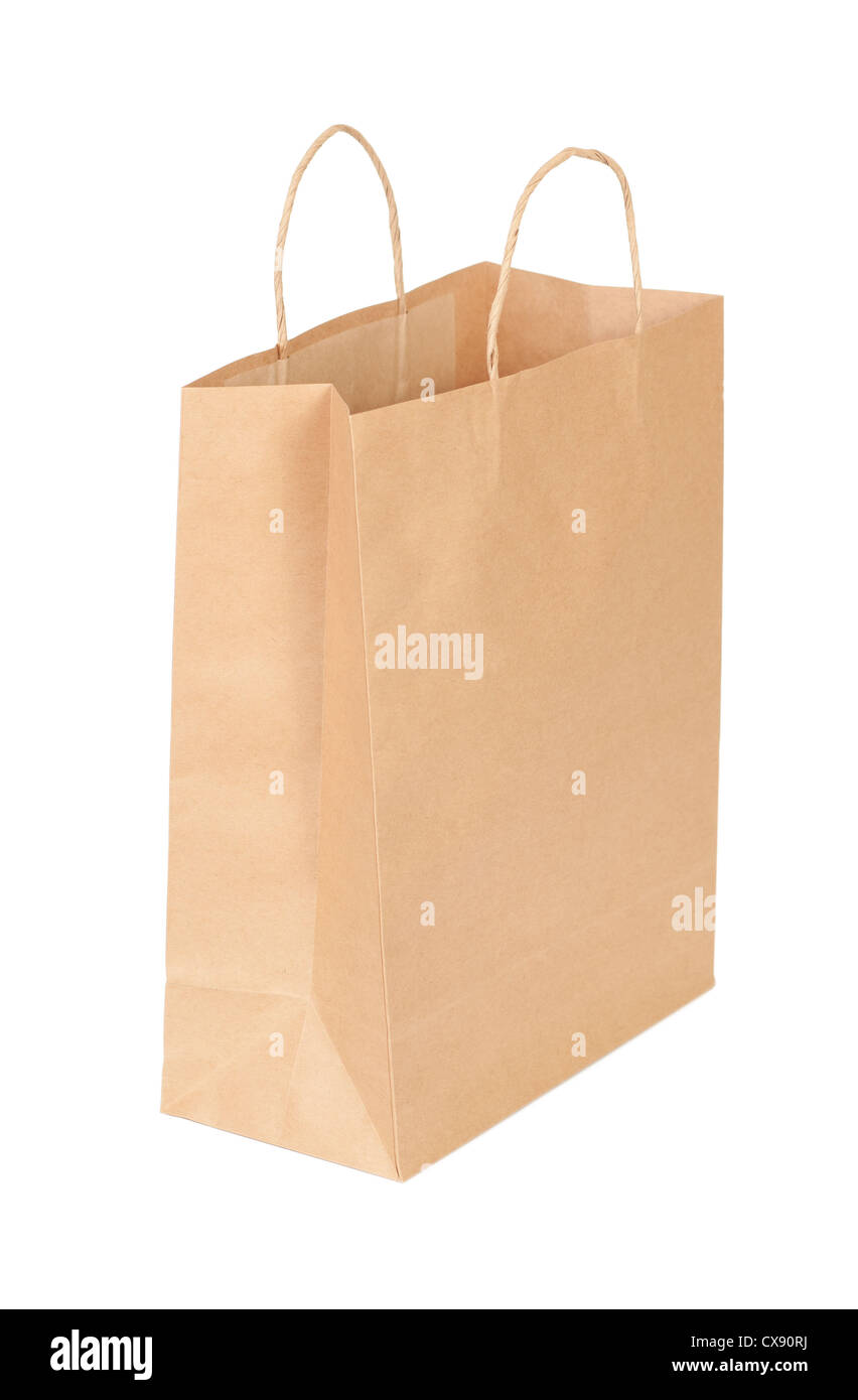 Einkaufen Papiertüte isoliert auf weißem Hintergrund Stockfoto