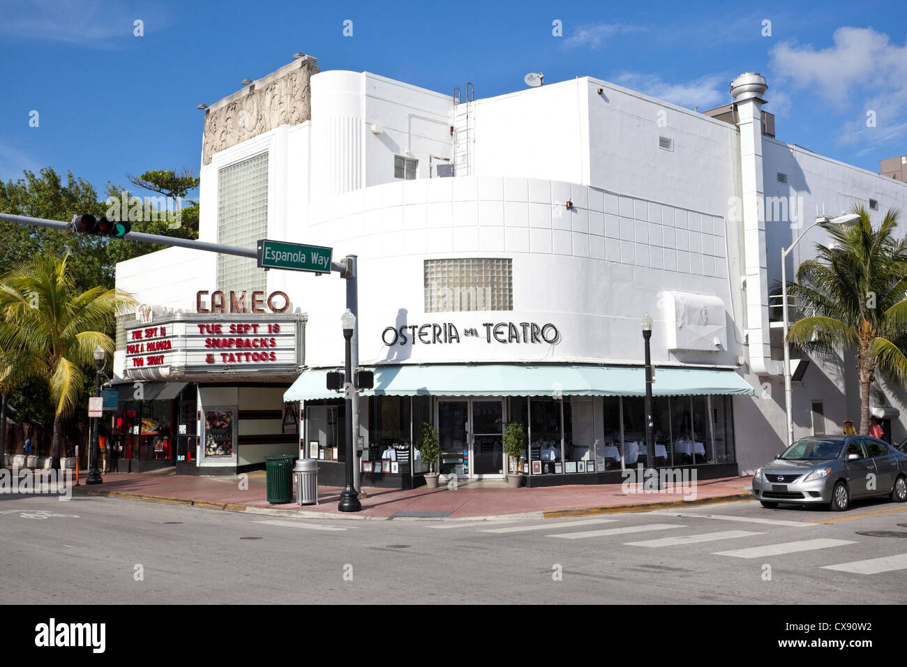Das Cameo Theater an der Ecke Washington Avenue und Espanola Way, Art Deco District, Miami Beach, Florida, USA. Stockfoto