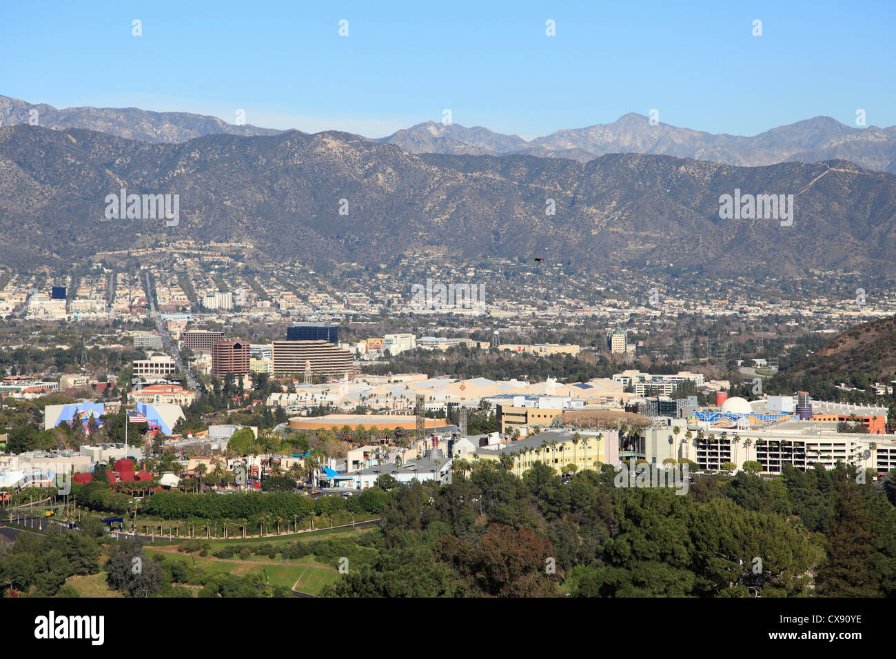 Universal Studios in San Fernando Valley, San Gabriel Mountains, Burbank, Los Angeles, Kalifornien, USA Stockfoto
