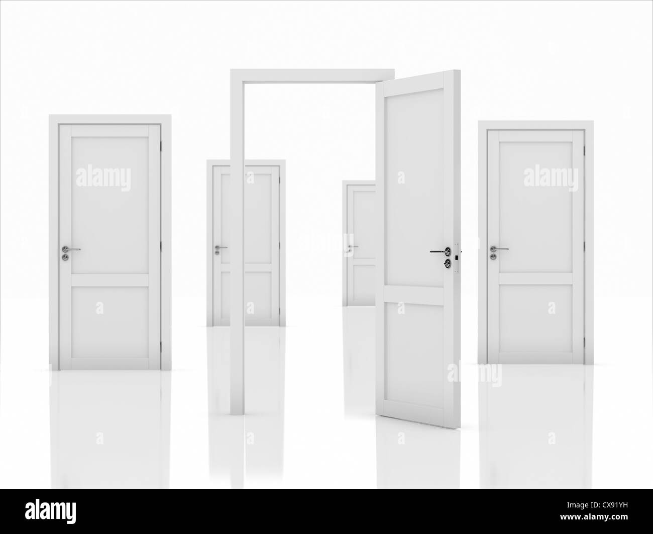 3D Darstellung der Türen Konzept isoliert auf weißem Hintergrund Stockfoto