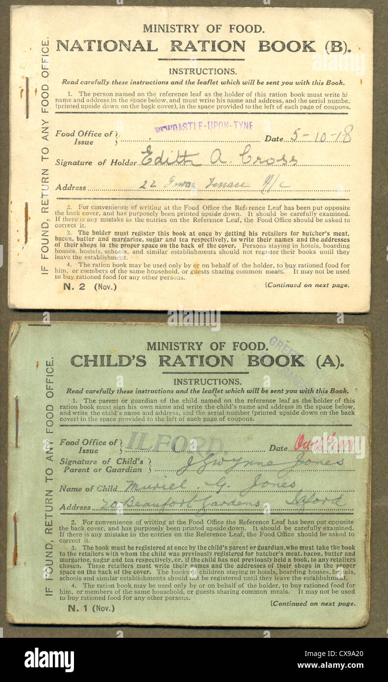 Ministerium der Food nationalen Ration Buch für Erwachsene und Kinder Stockfoto