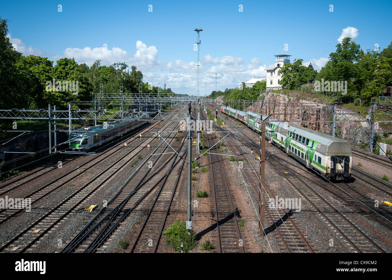 Die hauptsächlichbahnlinie ein-und Helsinki Hauptbahnhof Stockfoto