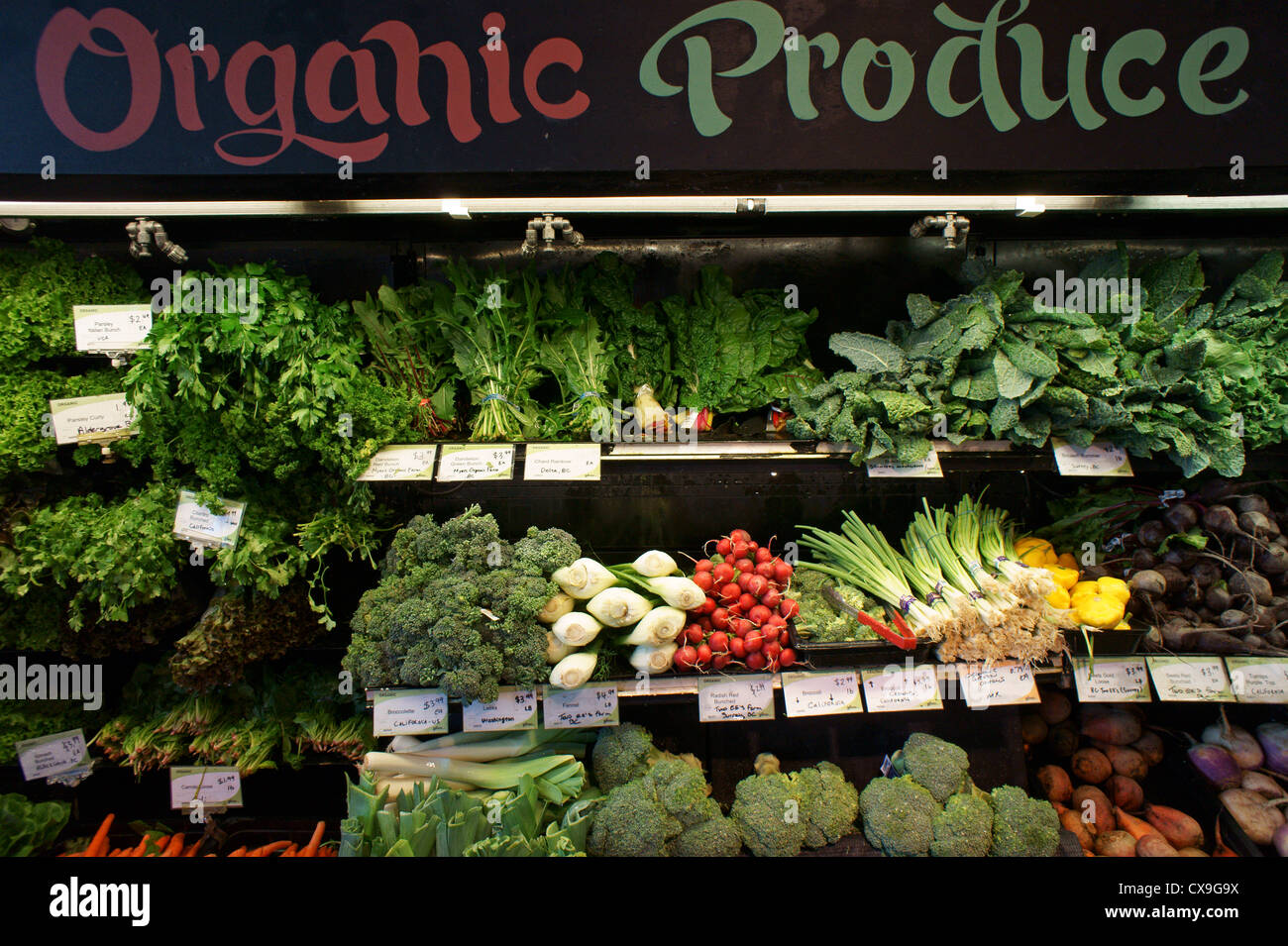 Bio-Produkte für Verkauf in Natural Food Store in Vancouver, British Columbia, Kanada Stockfoto