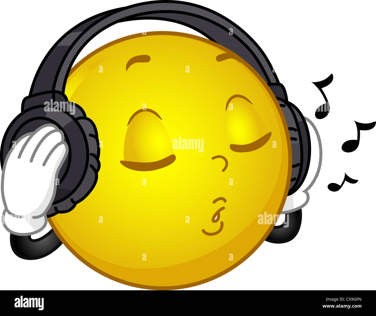 Abbildung eines Smiley Kopfhörer tragen zu einem Song mitsingen  Stockfotografie - Alamy