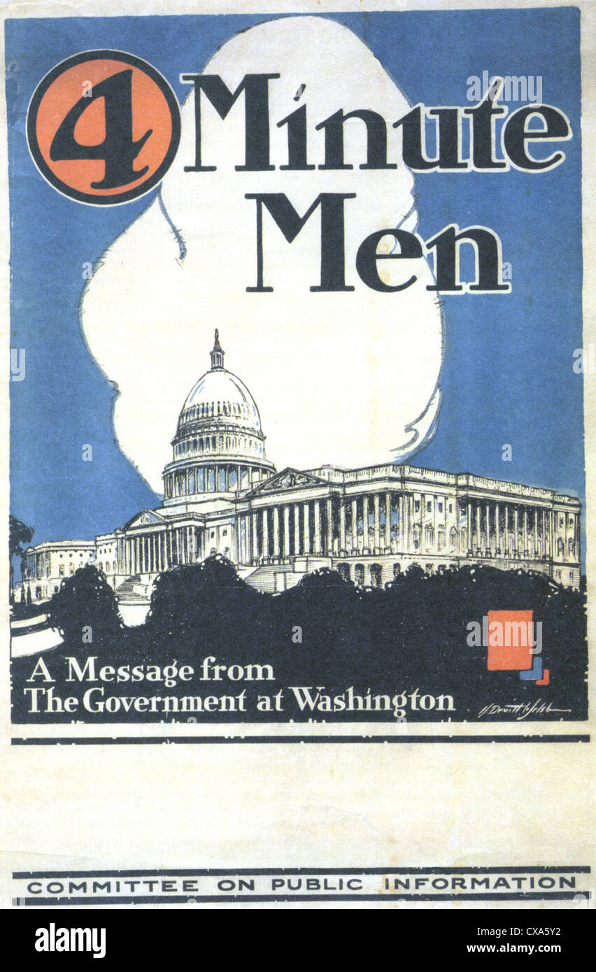 4 Minuten Männer Poster für freiwillige Redner auf die amerikanischen Kriegsanstrengungen 1917, die kurze Ansprachen in Kinos geliefert Stockfoto