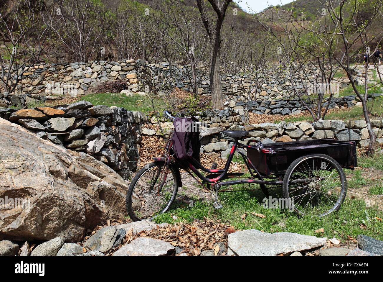 Fahrrad, Terrassenfelder, Bei Gou Dorf, Provence, Peking, Asien. Stockfoto