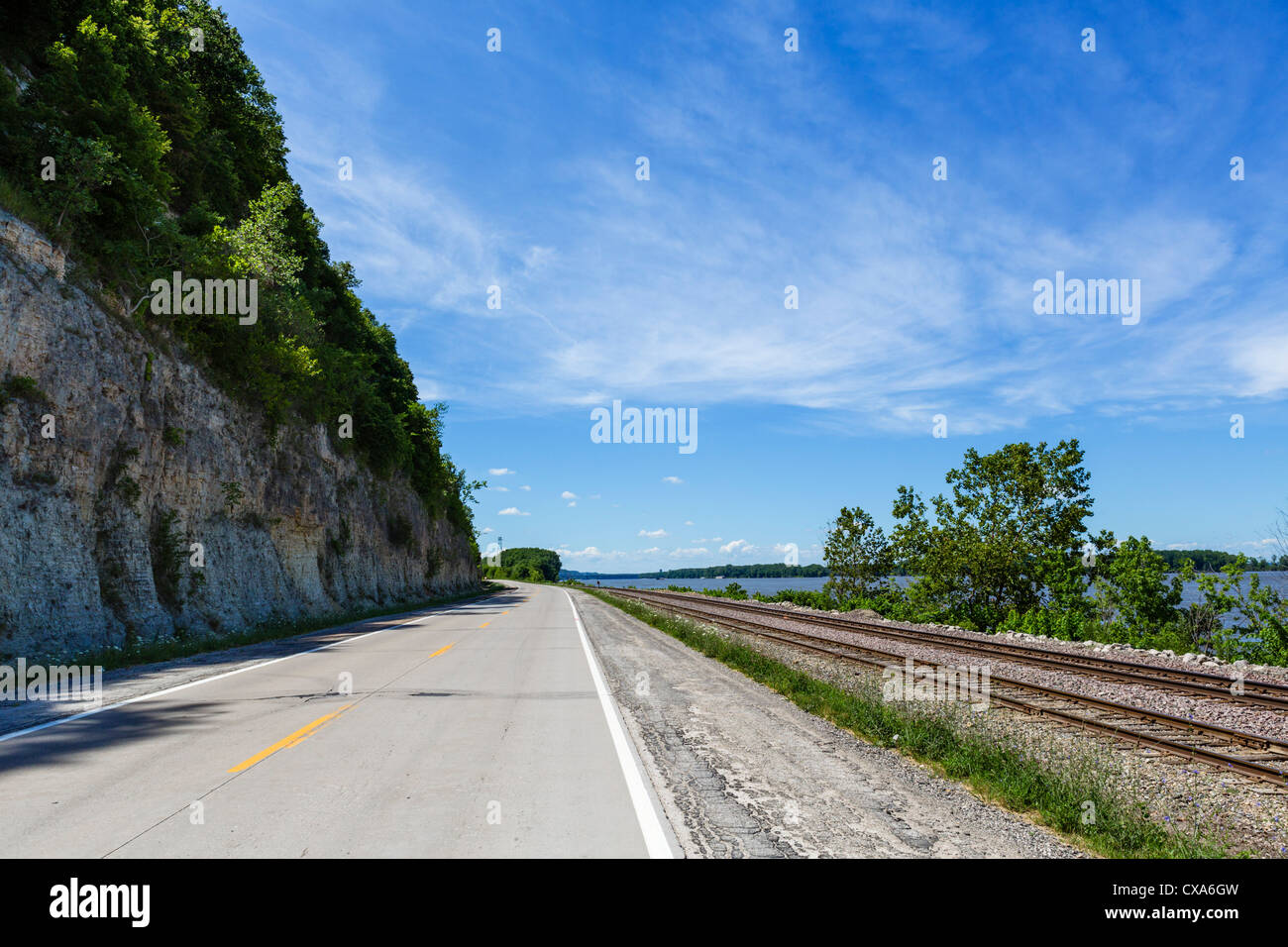 Die Great River Road entlang des Mississippi Flusses zwischen Hannibal und St. Louis, Missouri, USA (MO 78) Stockfoto