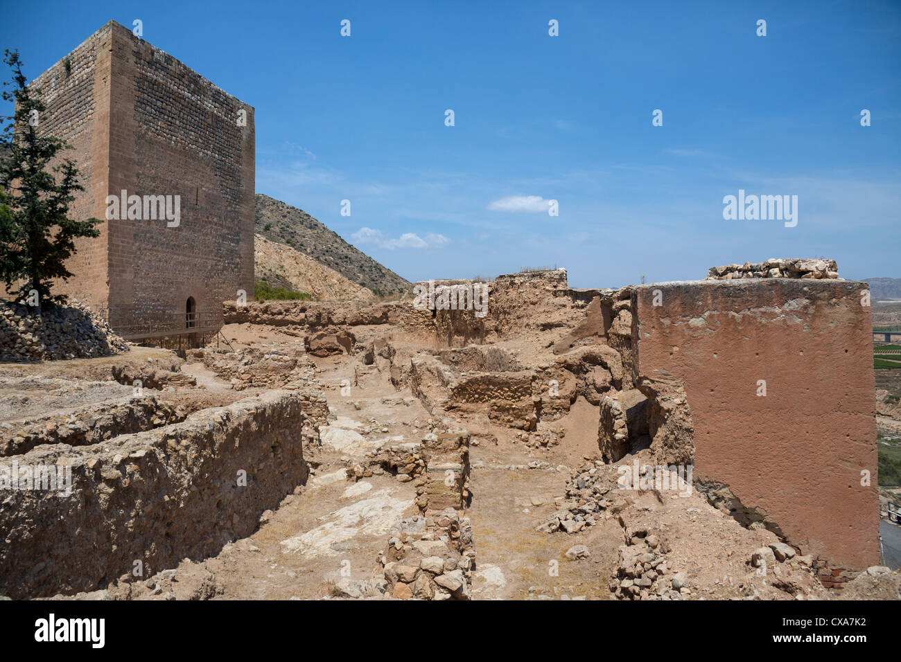 La Mola Burg auf einem Hügel über der kleinen Stadt Novelda an der Costa Blanca in Spanien Stockfoto