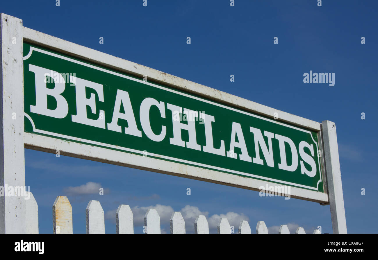 Beachlands Eisenbahn Zeichen Stockfoto