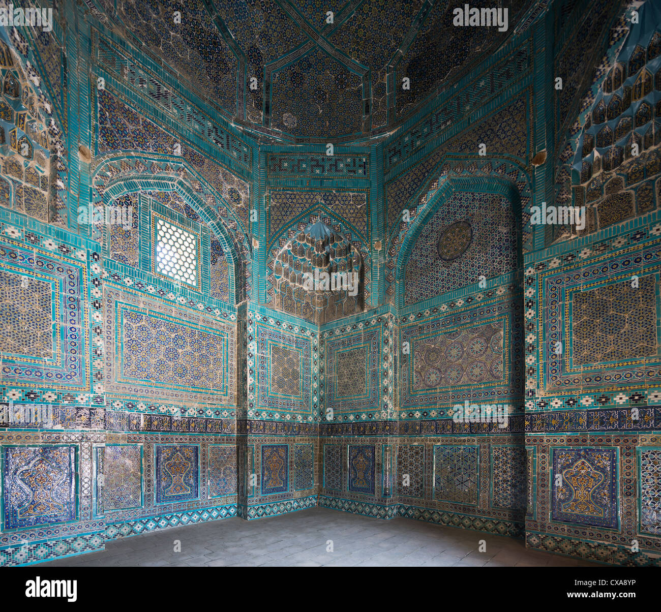 Innenraum, anonyme Mausoleum Shah-i Zinda Nekropole, Samarkand, Usbekistan Stockfoto