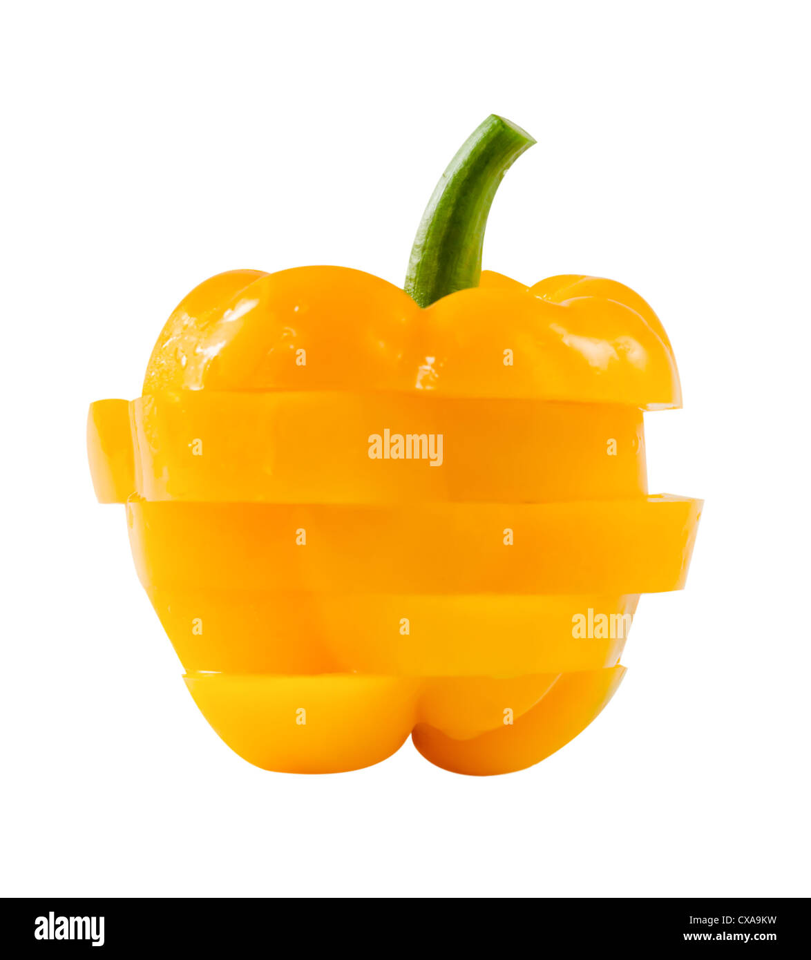 Stück gelbe Paprika auf weißem Hintergrund Stockfoto