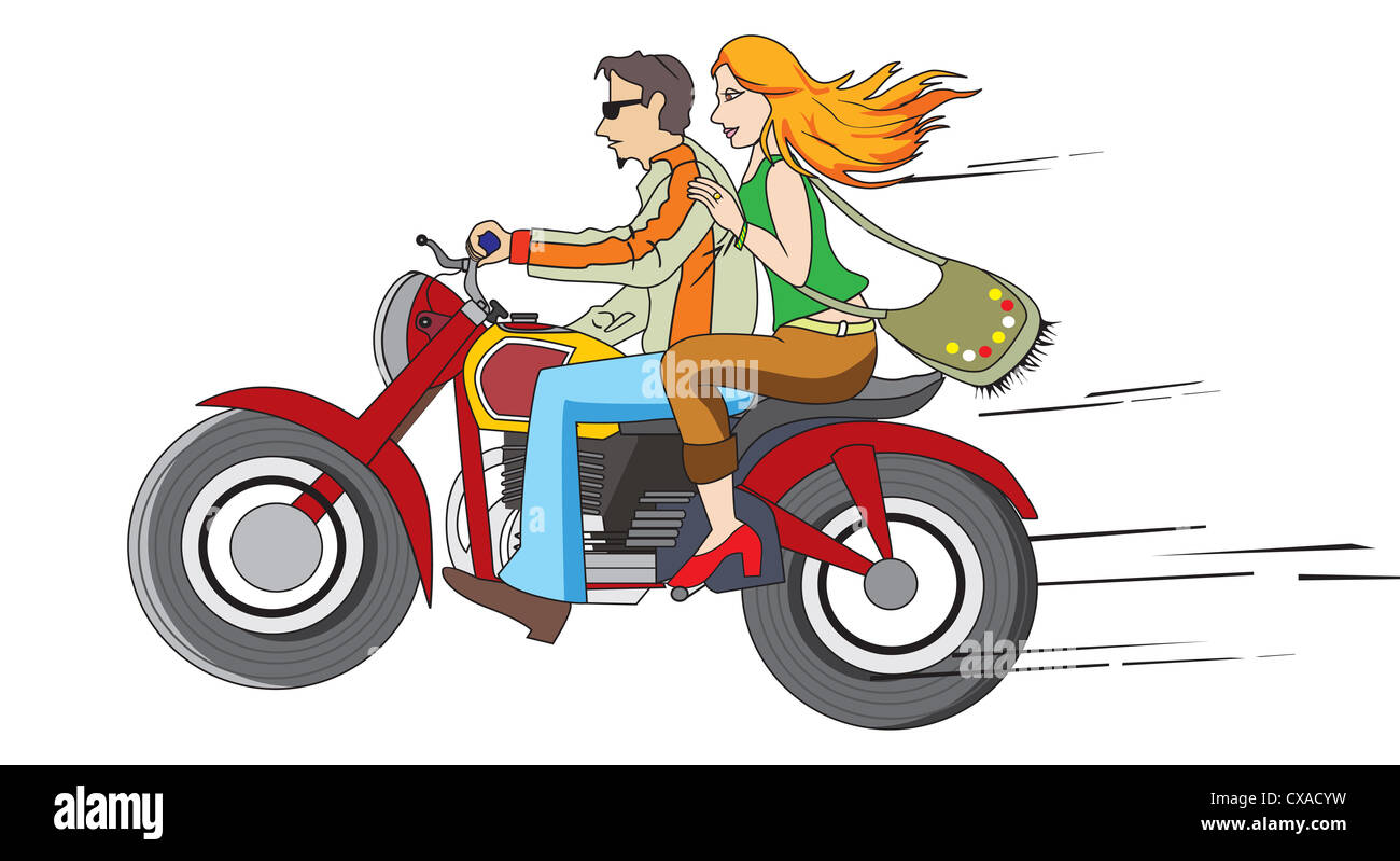 Radtour, paar auf einem Motorrad, Vektor-illustration Stockfoto