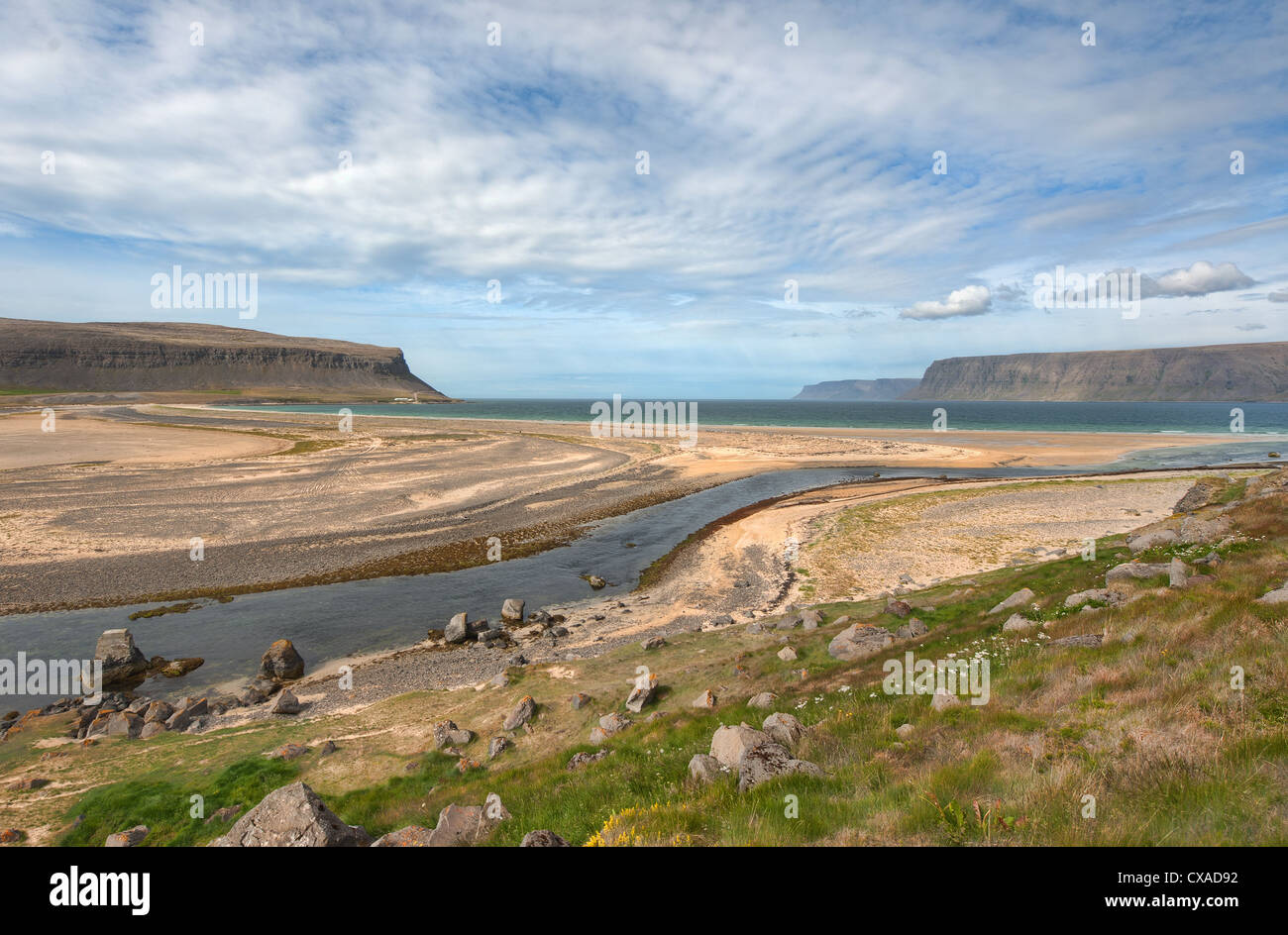 Ein Blick über den Westfjorden Islands in der Nähe von Látrabjarg Stockfoto