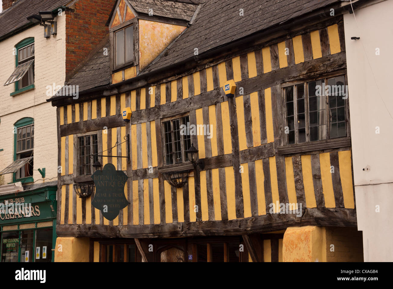 Historischen Tudor-Stil Fachwerk Haus Wohnung wahrscheinlich Baujahr Mitte 16. Jh., Ross auf Wye, Herefordshire, England, UK. Stockfoto