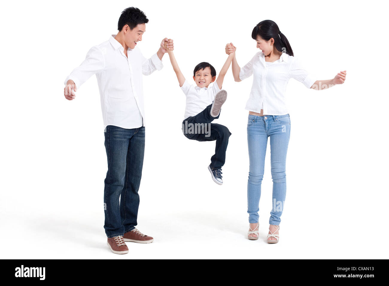 Porträt einer glücklichen Familie mit einem Kind Stockfoto