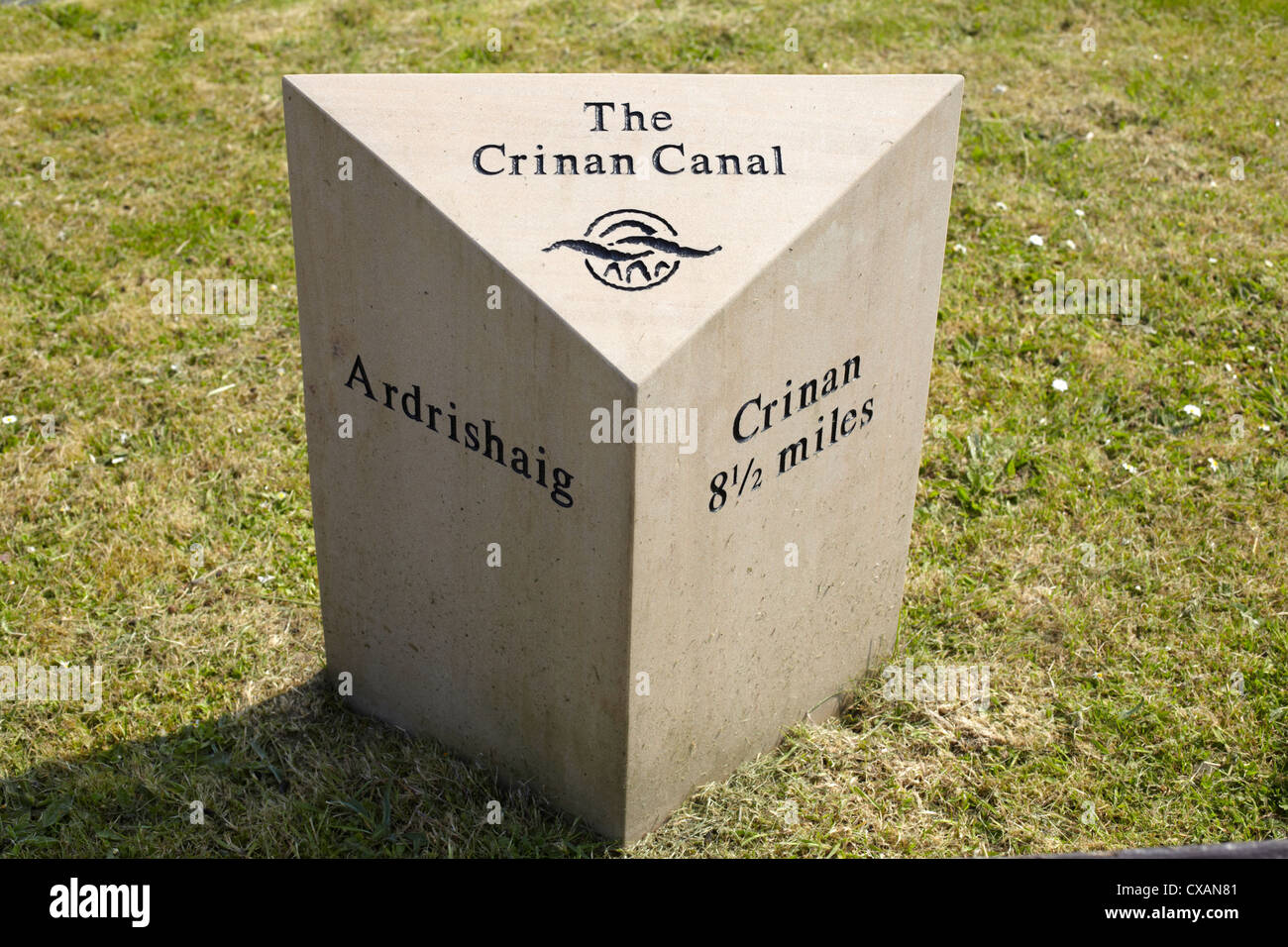 Crinan Kanal Informationen Stein und Zeichen post an Ardrishaig. Schottland Stockfoto
