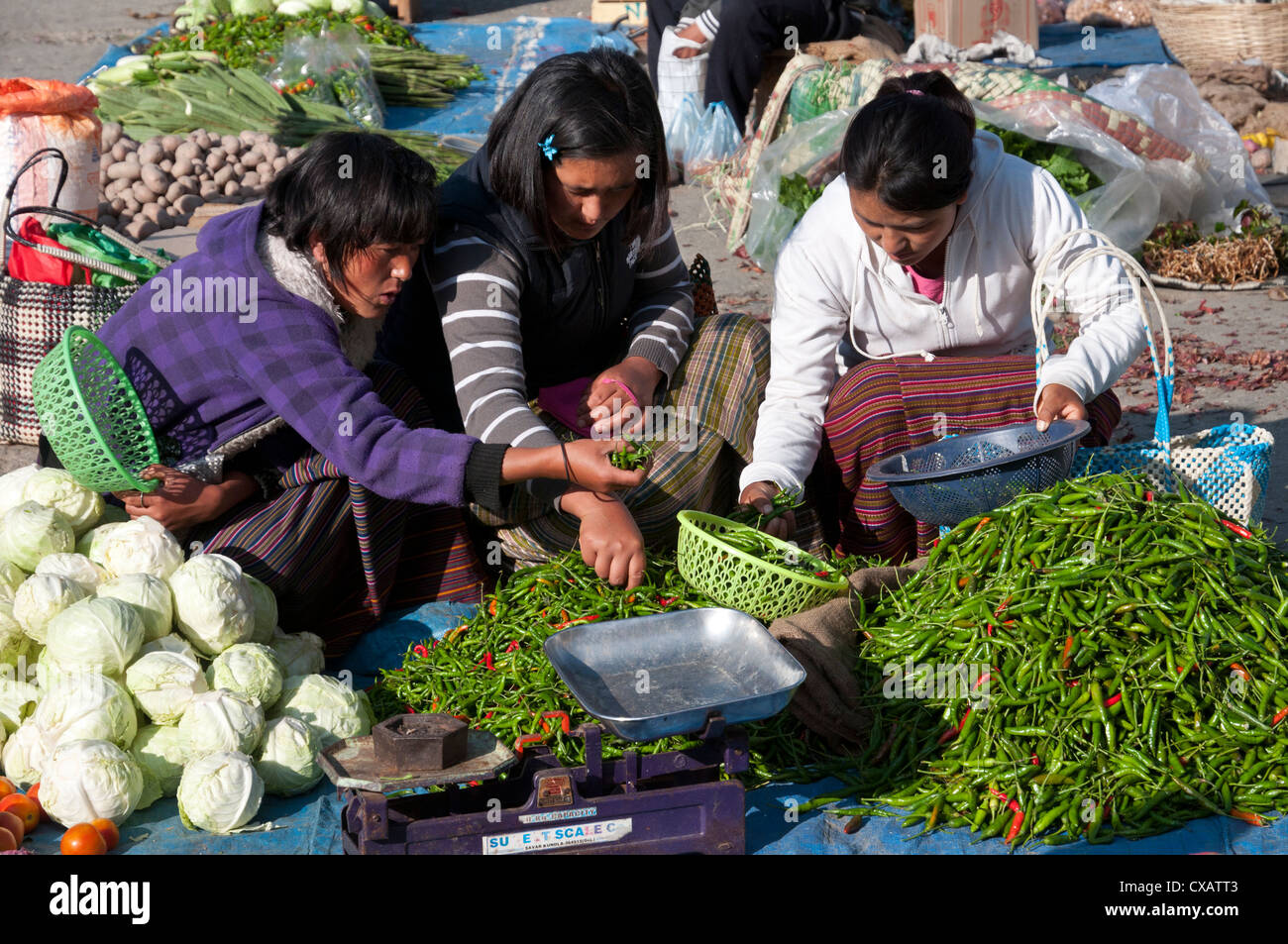 Sonntag Wochenmarkt. Paro, Bhutan, Asien Stockfoto