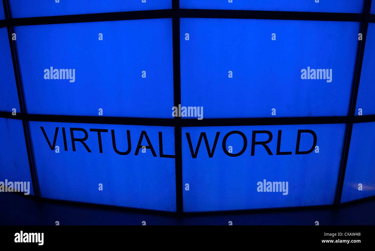 Shanghai, blaue Monitore mit der Bezeichnung virtuelle Welt Stockfoto