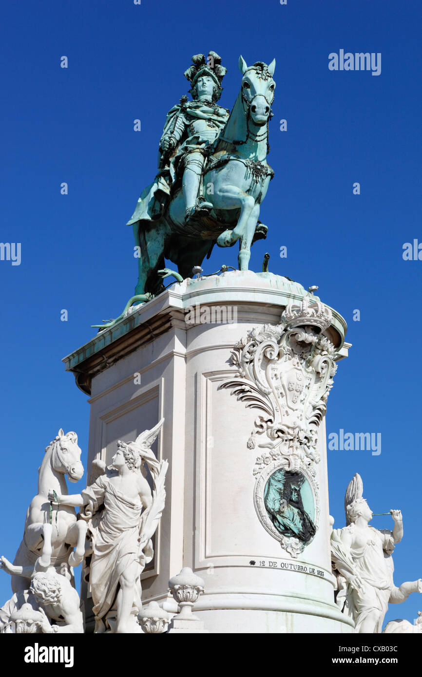 Reiterstatue von Dom Jose in Praça Comercio, Baixa, Lissabon, Portugal, Europa Stockfoto