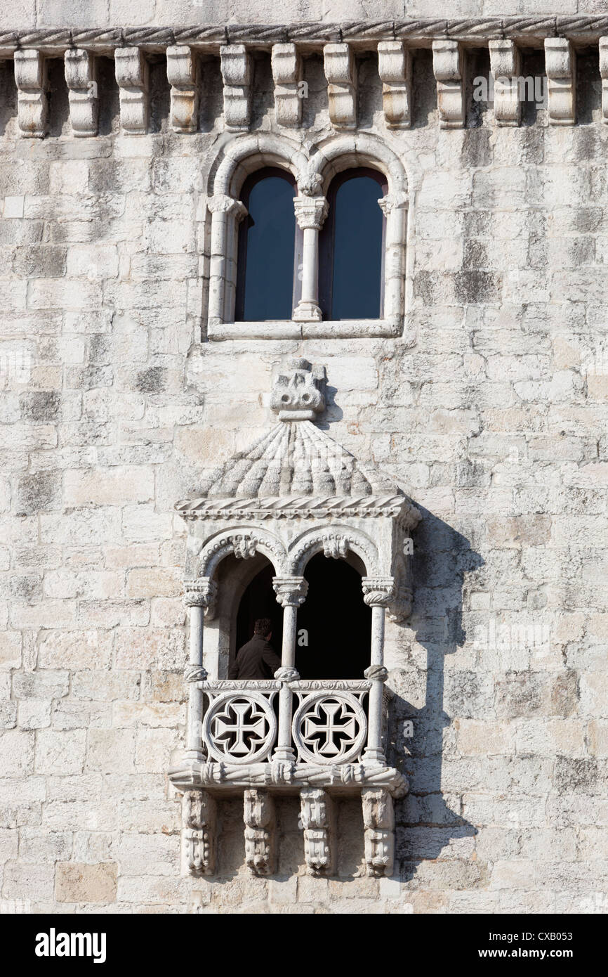 Balkon des Torre de Belém, Weltkulturerbe, Belem, Lissabon, Portugal, Europa Stockfoto