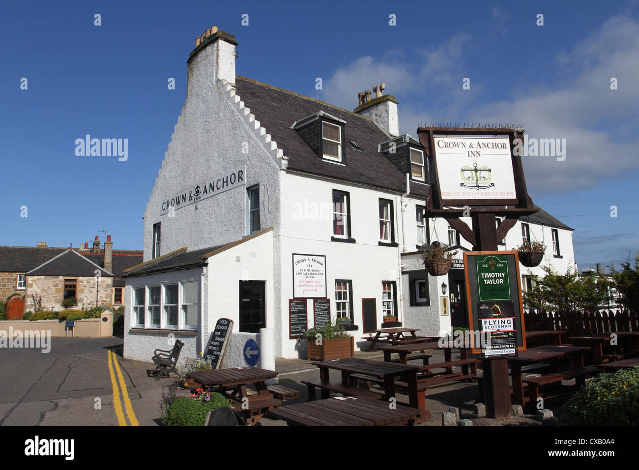 Krone und inn Findhorn, Schottland, September 2012. Stockfoto