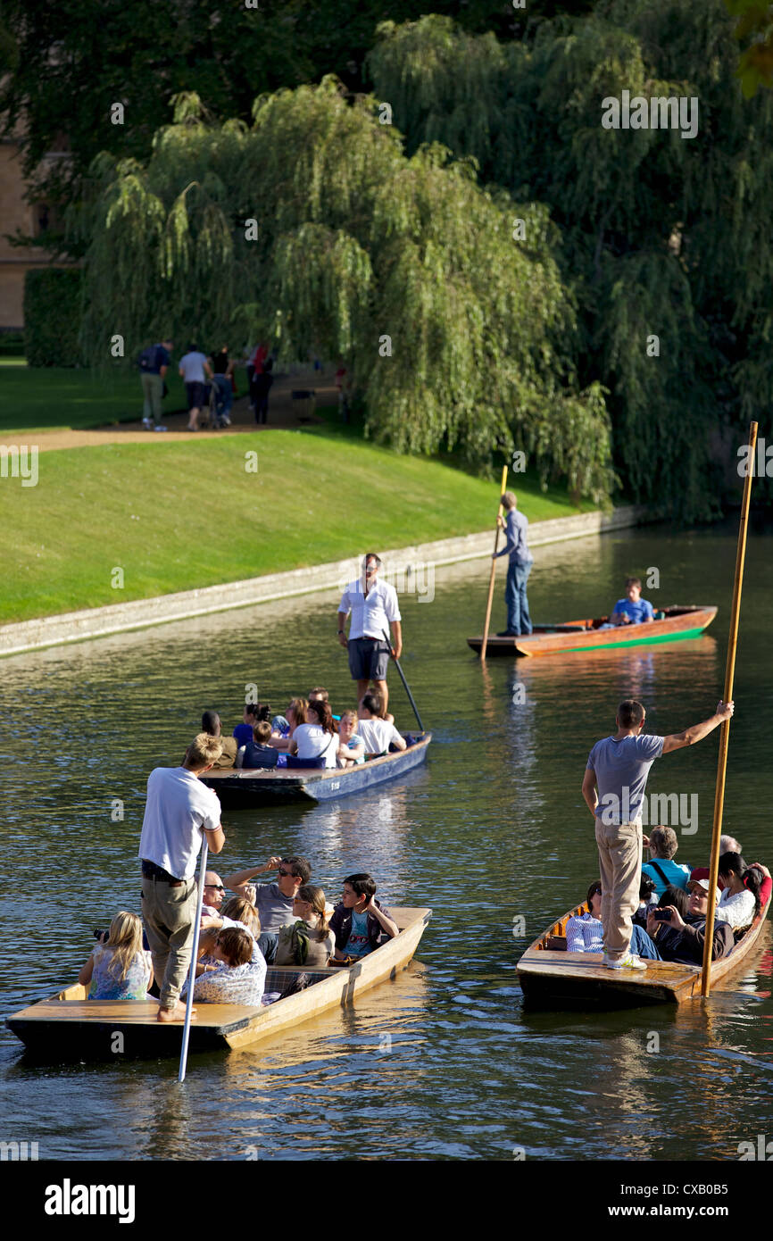 Bootfahren auf dem Rücken, Fluss Cam, Clare College, Cambridge, Cambridgeshire, England, Vereinigtes Königreich, Europa Stockfoto
