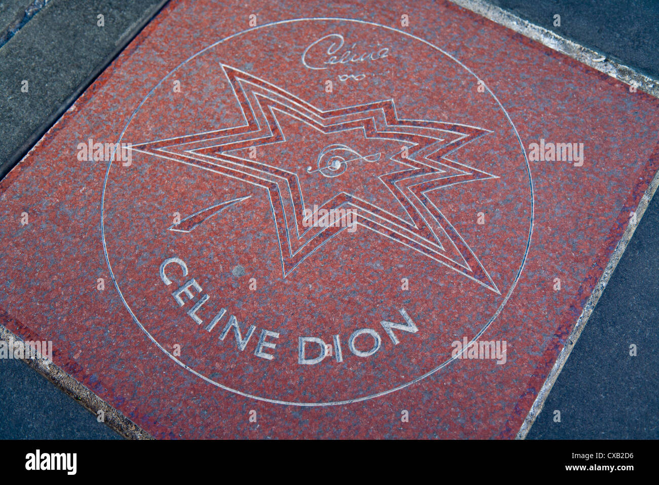 Closeup von Celine Dion-Stern auf dem Bürgersteig, der kanadischen Walk of Fame, Vergnügungsviertel, Toronto, Ontario, Kanada Stockfoto