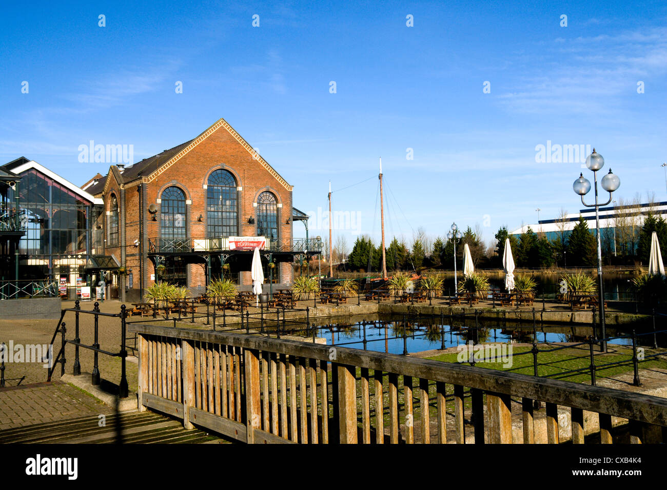 Das Wharf Inn, Atlantic Wharf, Bucht von Cardiff, Cardiff, Wales, UK. Stockfoto