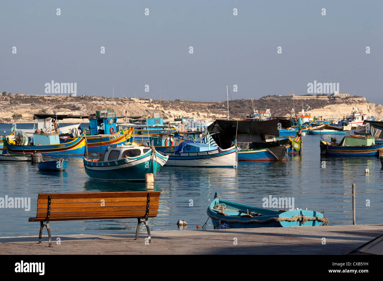 Bunten traditionellen Luzzu Angelboote/Fischerboote Marsaxlokk Hafen Malta Stockfoto