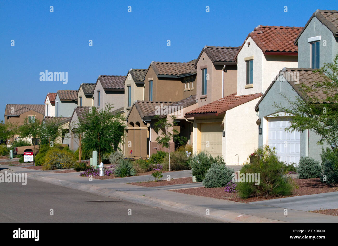 Red Rock Village Wohnanlage in Pinal County, Arizona, USA. Stockfoto