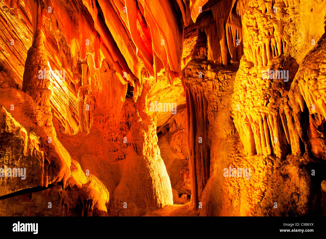 Stalaktit Formationen von Lucas Höhle, Bestandteil der Jenolan Caves. Stockfoto