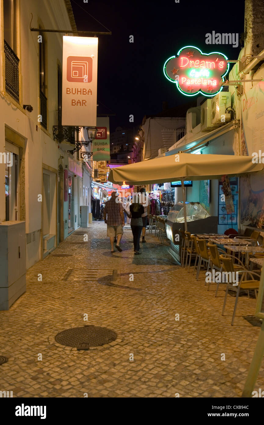 Stadt, Nacht, Albufeira, Algarve, Café, restaurant Stockfoto