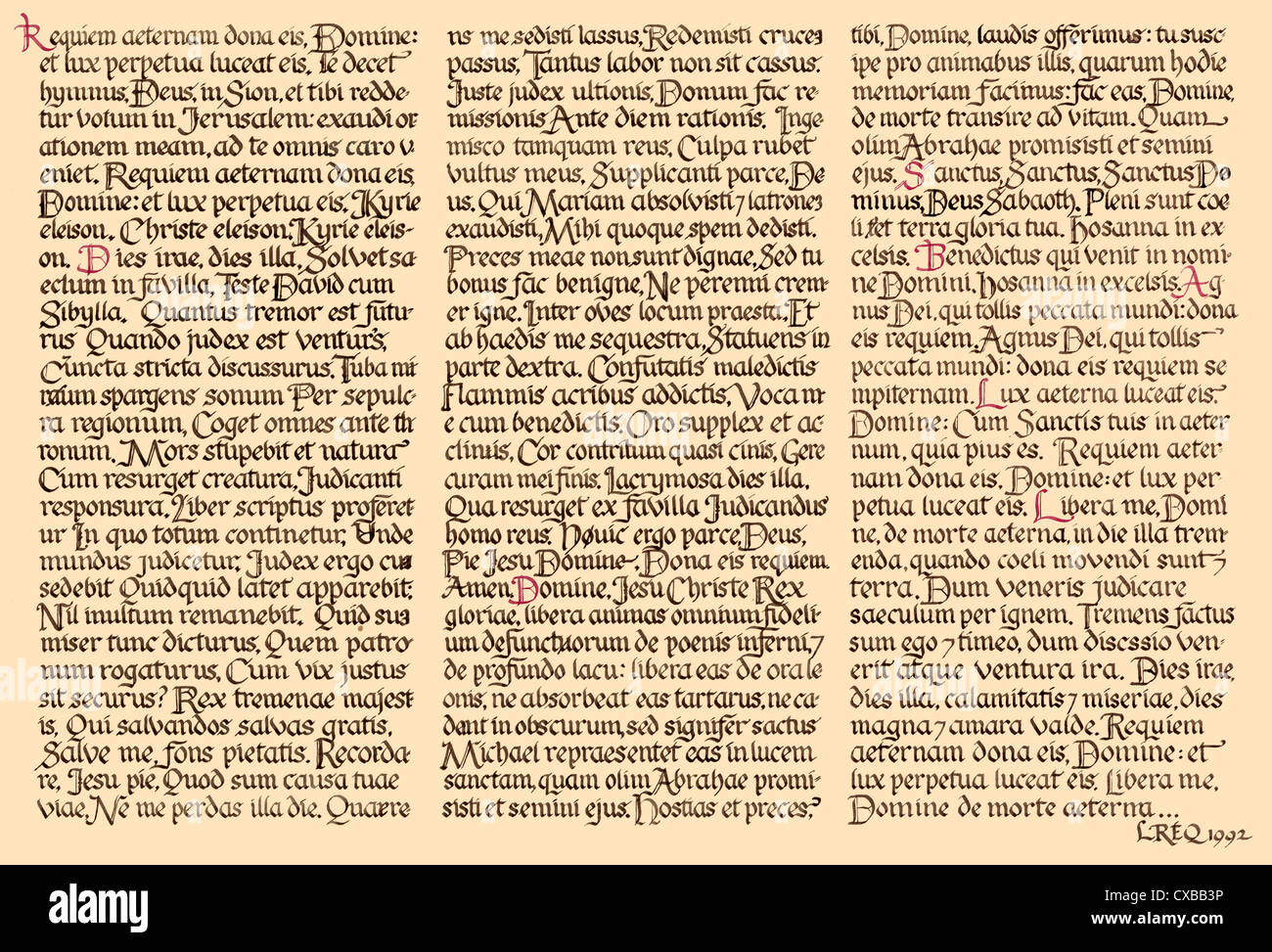 Totenmesse in der Kalligraphie Stockfoto