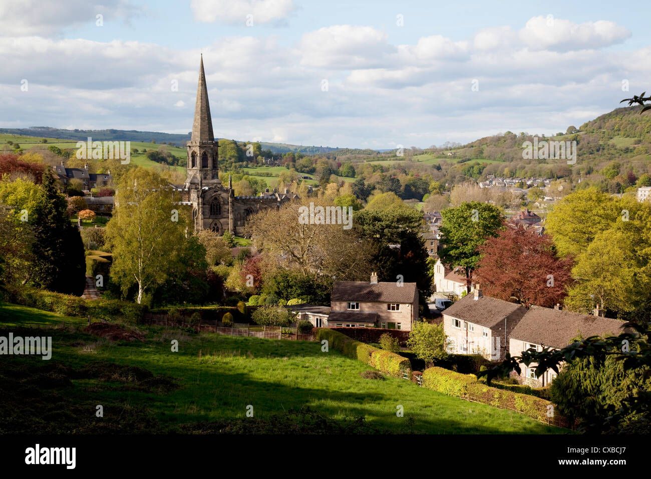 Blick auf Kirche und Stadt, Bakewell, Derbyshire, England, Vereinigtes Königreich, Europa Stockfoto