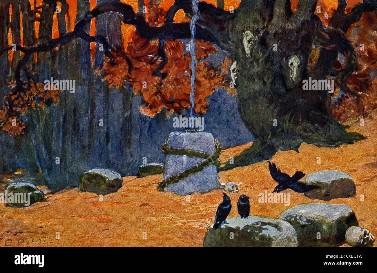 Der germanische Stamm Semnones würde an einem vorgegebenen Datum in einem Wäldchen, die gewidmet hatte sammeln von ihren Vorfahren. Stockfoto