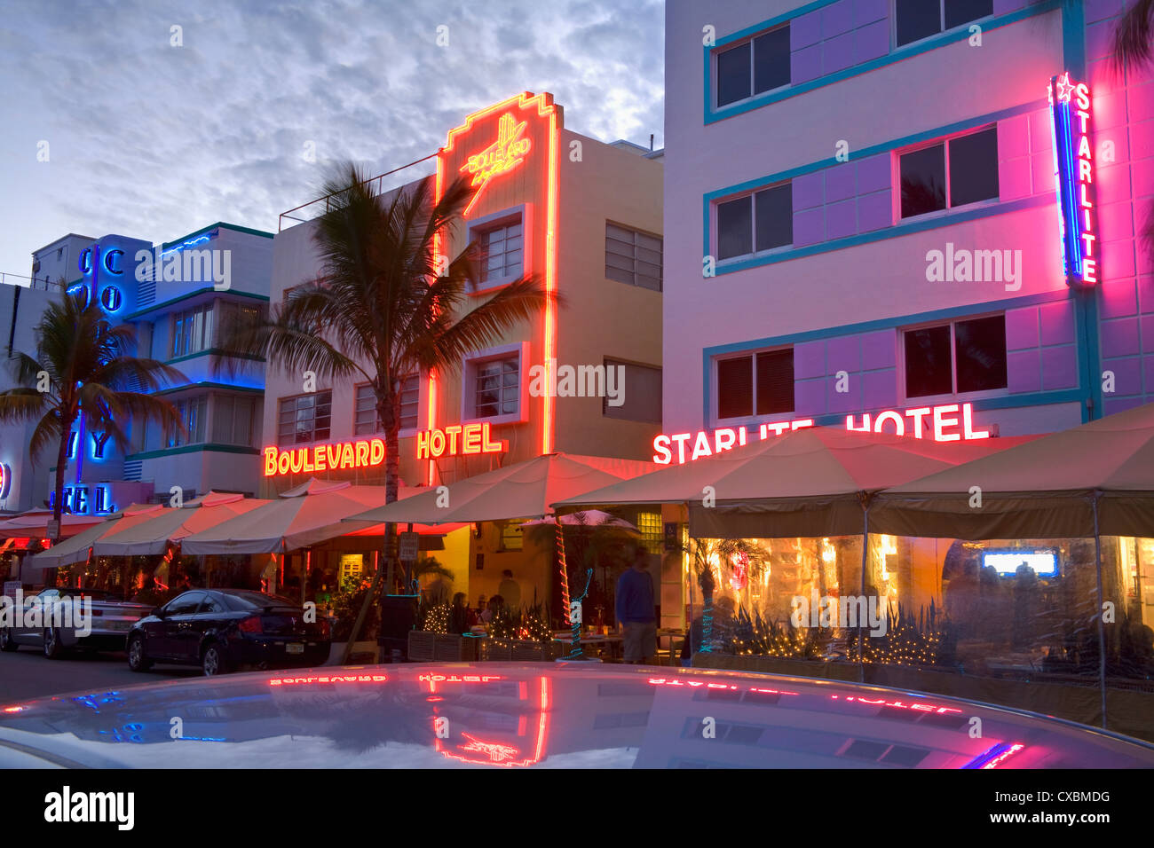 Hotels am Ocean Drive, South Beach von Miami Beach, Florida, Vereinigte Staaten von Amerika, Nordamerika Stockfoto