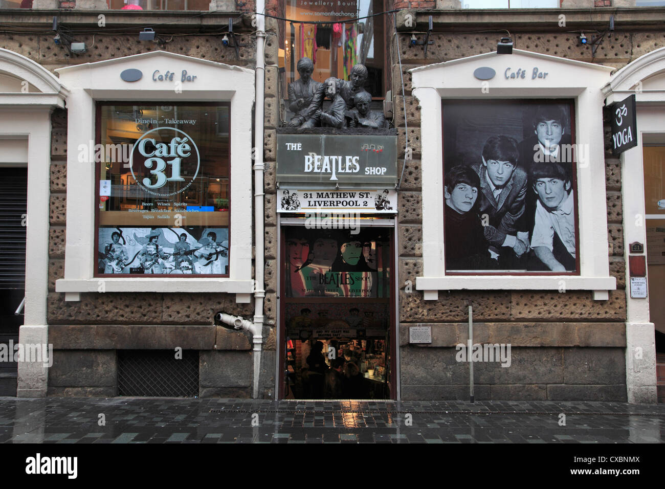 Beatles-Shop, Mathew Street, Liverpool, Merseyside, England, Vereinigtes Königreich, Europa Stockfoto