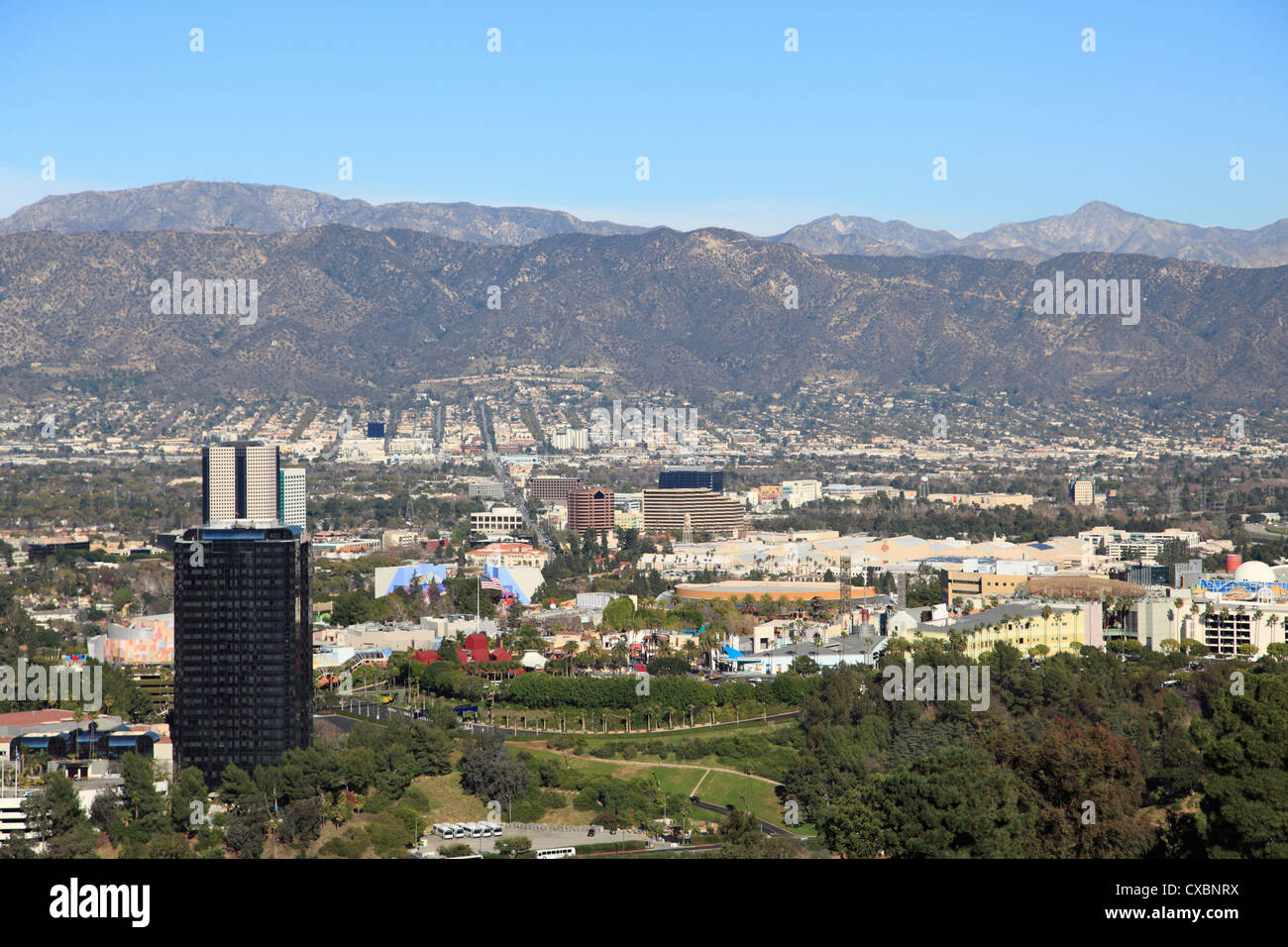 Universal Studios in San Fernando Valley, San Gabriel Mountains, Burbank, Los Angeles, California, Vereinigte Staaten von Amerika Stockfoto