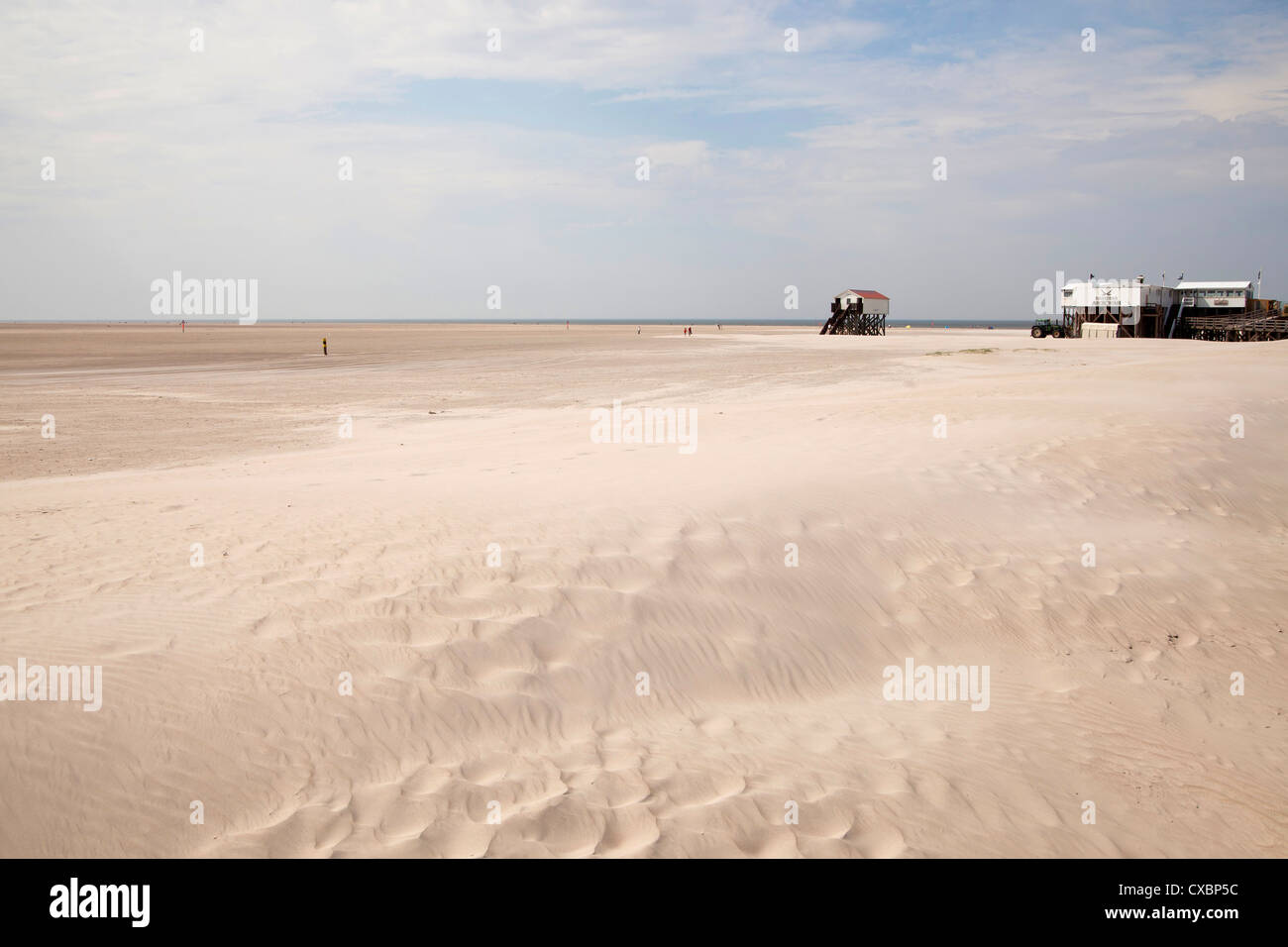Der lange Sandstrand Strand von St. Peter-Ording, Kreis Nordfriesland, Schleswig-Holstein, Deutschland, Europa Stockfoto