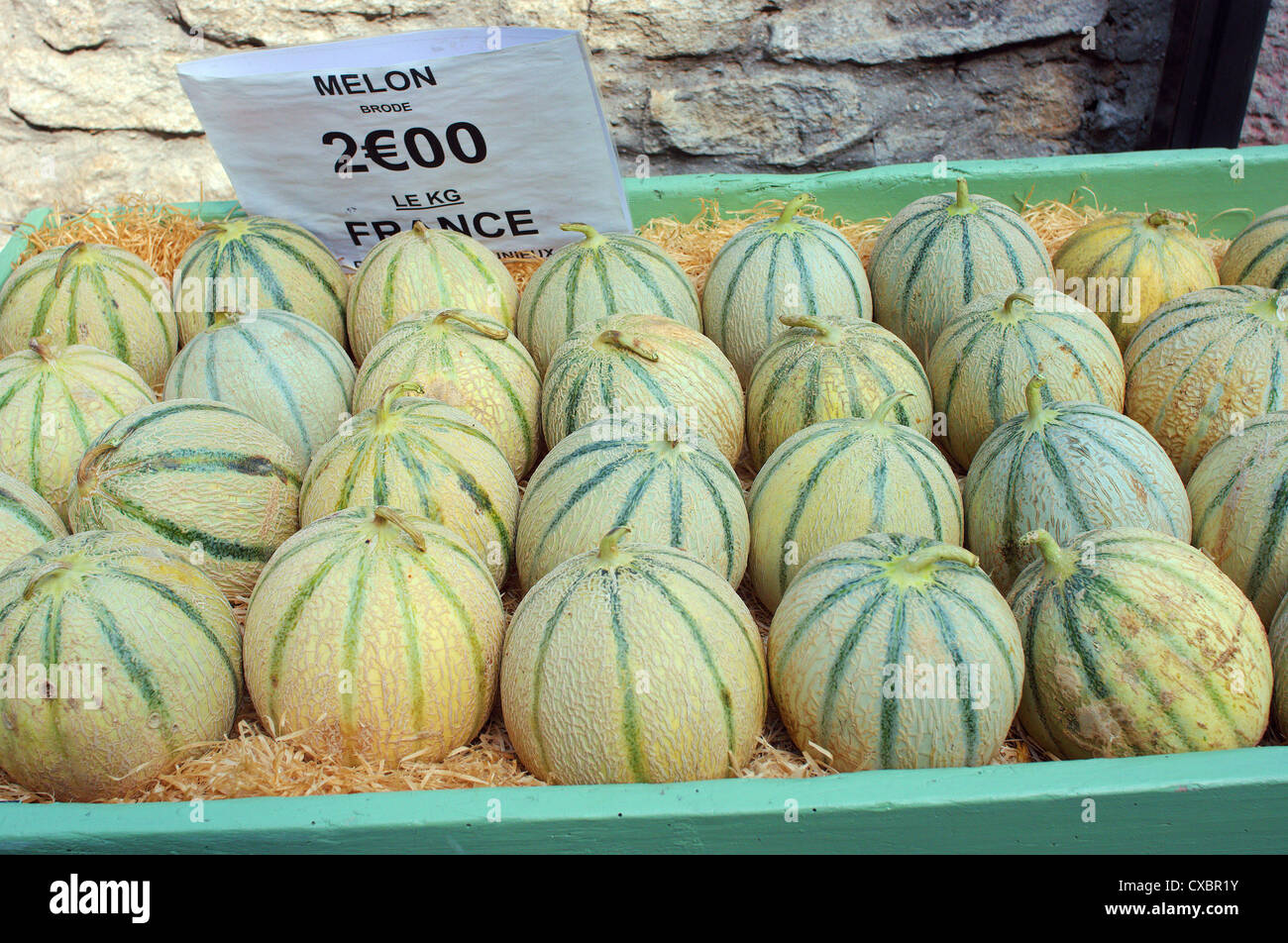 Melonen zum Verkauf Bonnieux Provence Frankreich Stockfoto