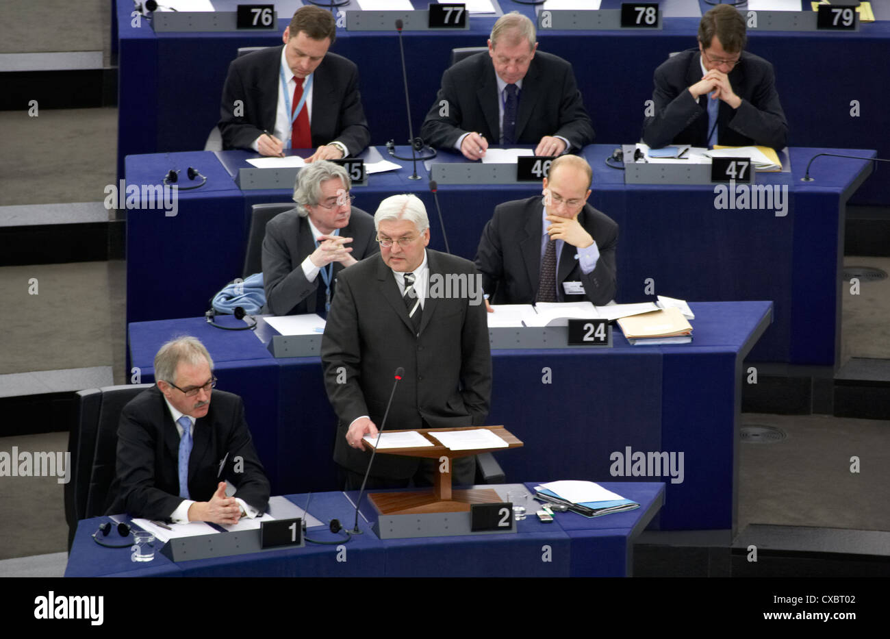 Straßburg, der deutsche Außenminister Steinmeier im EU-Parlament Stockfoto